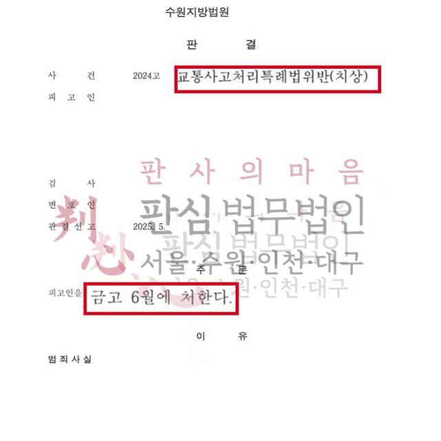 [금고형선고] 교특치상 피해자 | 불법유턴 차량에 의해 사고의 피해자 사건, 금고형 이끌어